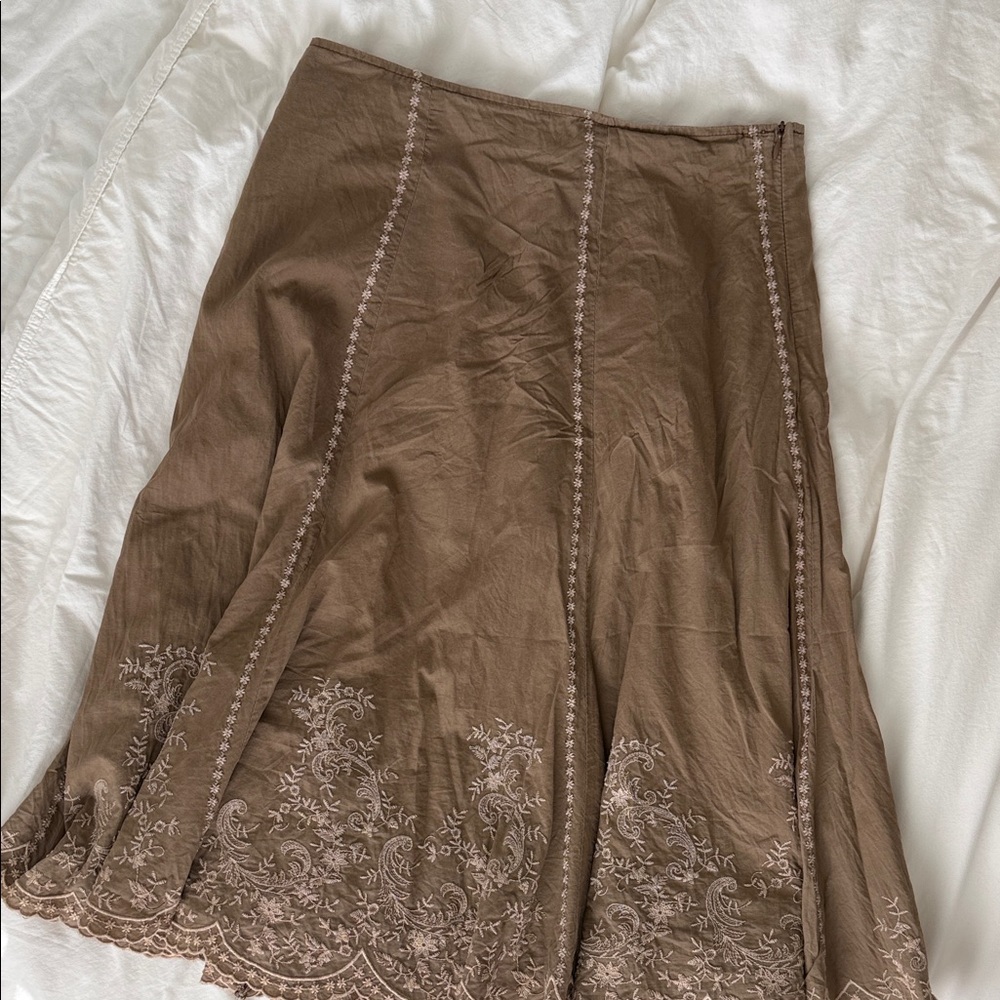Lucy Brown A-Line Skirt with Embroidery